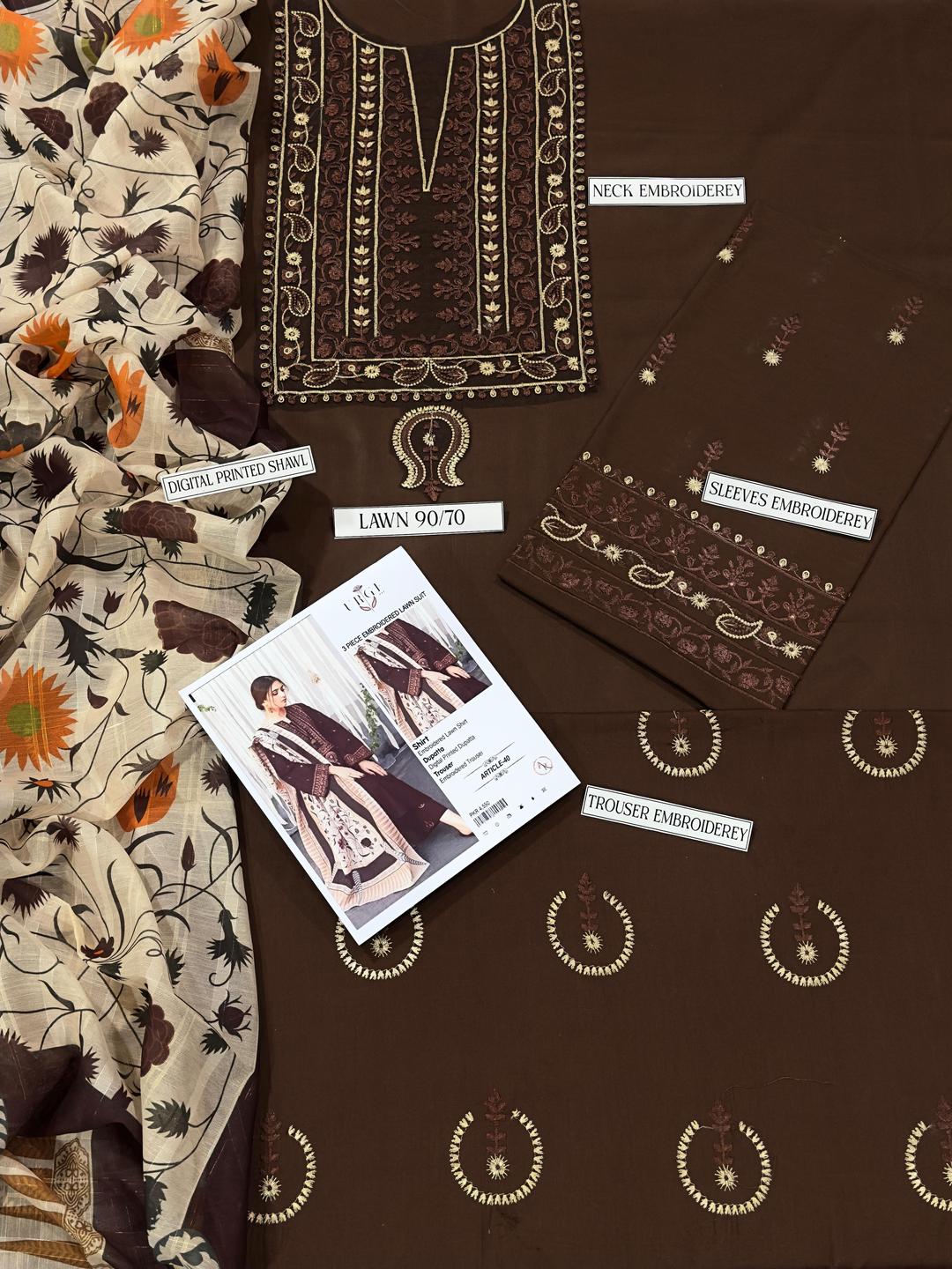 3 Pcs Women's Unstitched Embroidered Suit - Image 3