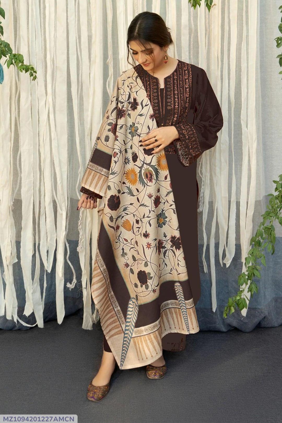 3 Pcs Women's Unstitched Embroidered Suit - Image 4